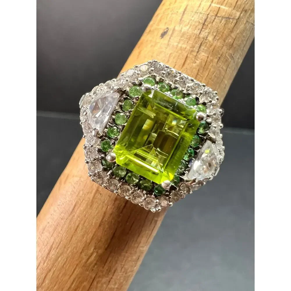 D’Joy Peridot Tsavorite Zircon Halo Ring 4.30ctw Sz 8